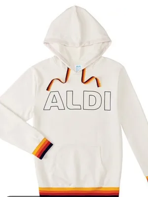 ALDI white hooded sweatshirt with multicolor detail size small thumbnail 1