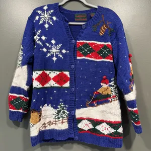 Vtg Croft & Barrow Hand Knit Holiday Christmas Winter Cardigan Size Small‎ thumbnail 1