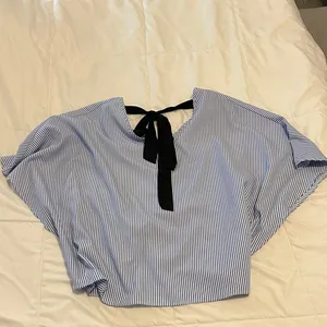 Elegant Blue and White Striped Women's Blouse thumbnail 2