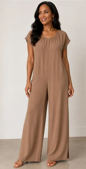 PROLOGUE Oversized Camel Wide Leg Jumpsuit XL Short Sleeve Quiet Luxury thumbnail 1