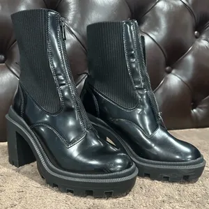 Forever 21 Black Heeled Boots with Chunky Sole thumbnail 1
