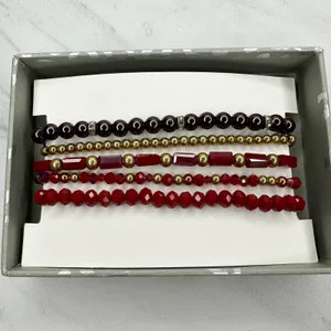 Chico's Gold Tone Stretch Bracelet Set of 5 Red Burgundy ✨ thumbnail 3