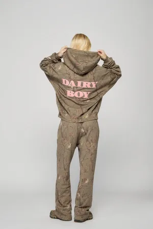 Dairy Boy The Boyfriend Hoodie Evergreen Camo/Pink Appliqué Women's Size Large thumbnail 2