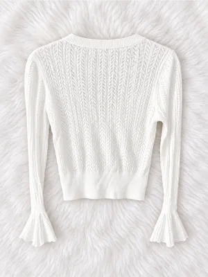 PAIGE Ivory V-Neck Knit Button Cardigan with Bell Cuffs thumbnail 2