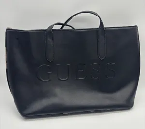 Guess Black Saffiano Faux Leather Embossed Logo Tote Bag Shoulder Purse thumbnail 1