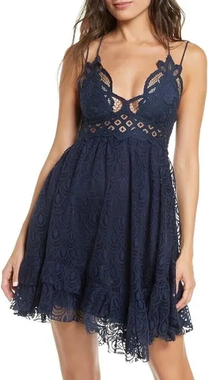 Navy Blue Free People Dress Lace Small Adela thumbnail 1