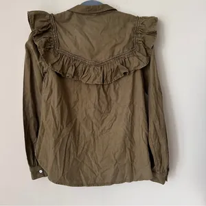 Pilcro Long Sleeve Ruffle Blouse Sz S Cotton Button Front Western Anthropologie thumbnail 6