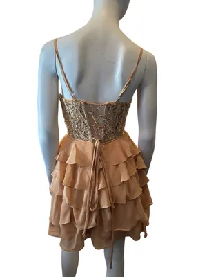 Class and Fashion Sequin and Chiffon Tiered Dress Gold 8 NWT thumbnail 4