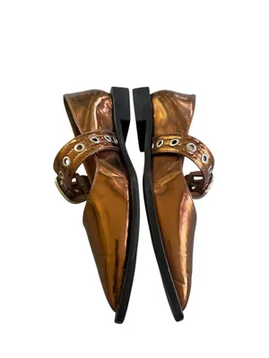 Anthropologie Maeve Pointed Toe Moto Mary Janes Bronze Metallic 38 thumbnail 6