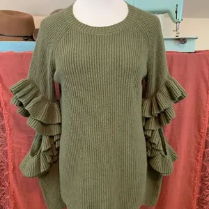 BP Olive Green Ruffle Cut Out Sleeve Sweater M thumbnail 2