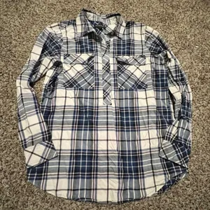 Banana Republic Soft Wash‎ Plaid Tunic Shirt Womens Small Blue White Cotton Top thumbnail 1
