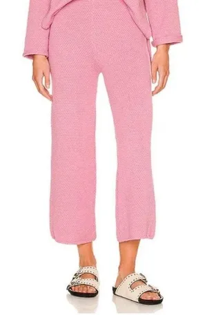 Free People Rose Pink Hailee Sweater Waffle Knit Wide Leg Cropped Pants Sz.L thumbnail 1