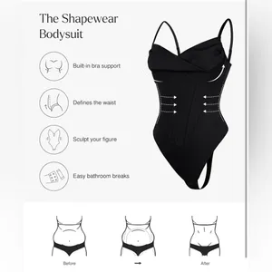Popilush Corset Bodysuit for Women Tummy Control Shapewear Cowl Neck Tops Thong thumbnail 3