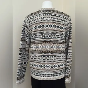 Croft & Barrow Cream Beige Black Nordic Pattern Metal Clasp Closure Sweater Sz L thumbnail 3