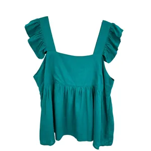 Umgee blouse women's large linen blend ruffle sleeve babydoll green boho beach thumbnail 7