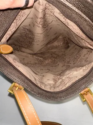 Vtg Jump Boyt Brown Pebbled Faux Leather Tote Purse Shoulder Bag Map Print⁠ thumbnail 6