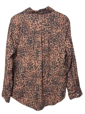 AERIE Animal Print Buttondown Pajama Top S 21” p2p Brown Multi NWOT thumbnail 5