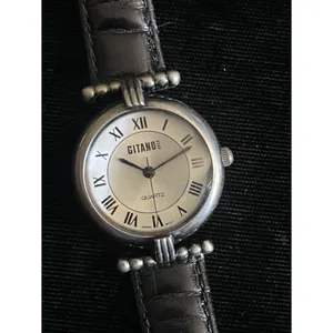 Vintage Gitano Womens Watch Roman Numerals Leather Strap Silver thumbnail 2