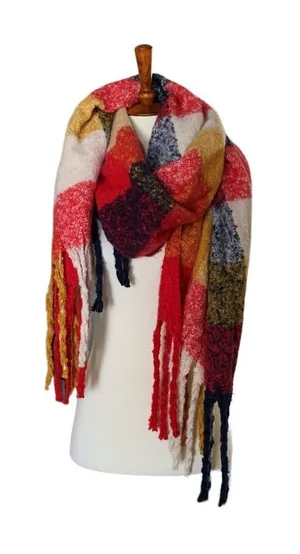 Boutique Plaid Fringe‎ Blanket Scarf OS thumbnail 1
