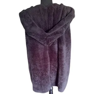 Zenana Outfitters Women’s Fuzzy Hooded Long Vest Size L Black Open Front thumbnail 4
