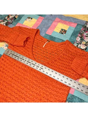 Free People $128 Crashing Waves Pullover Woman’s S orange knit sweater thumbnail 9