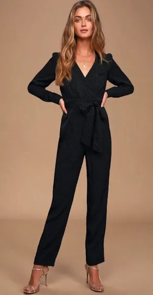 Ali‎ Jay Jumpsuit Size Medium Black Polka Dot Long Sleeve Pocket Mob Wife Retro thumbnail 1