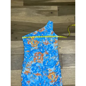 Pretty Garden One‑Shoulder Bodycon Dress Size L Light Blue Orange Accents thumbnail 6