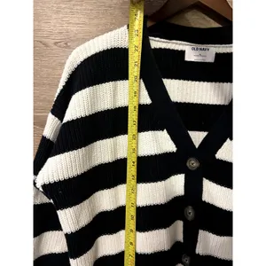 Old Navy Sweater Nautical size 12 XL Stripped Navy Blue Cardigan button Classic thumbnail 5