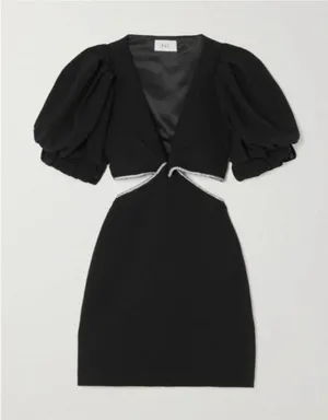 ALC Frank Hazel Crystal Twist Cutout Mini Dress 12 Black Balloon Puff Sleeve Diamond thumbnail 1