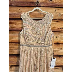 Mac Duggal 5445 Size 14 Beige Beaded Sequined Embellished Long Maxi Gown Dress thumbnail 8
