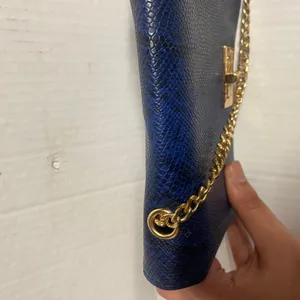 Women's Blue Black Snakeskin Faux Leather Gold-Chain Strap Purse Shoulder Bag thumbnail 5