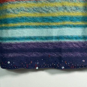 Rocket Candy Vintage Rainbow Striped Beaded Turtleneck Cropped Sweater Large thumbnail 5