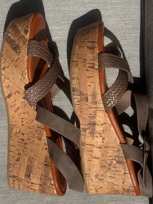 Shimmer by EDL Felicia Comfort Fit Sling Back Taupe Strappy Wedge Sandals Size 9 thumbnail 5