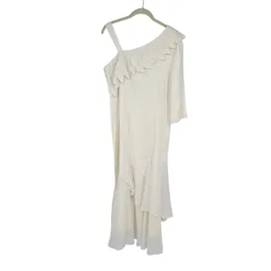 Vintage JSong White 100% Linen One Shoulder Embroidered Leaf‎ Maxi Dress 8 thumbnail 2