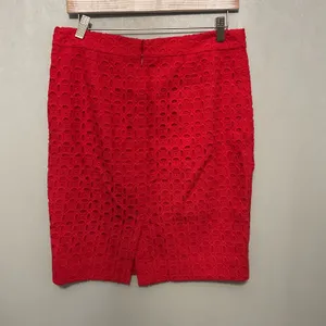 J Crew The Pencil Skirt Red‎ Eyelet Lace Knee Length Size 6 thumbnail 3