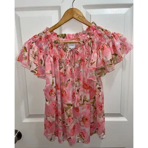 Misa Los Angeles Floral Ruffle Blouse Size Small Elegant Romantic Etheral Classy thumbnail 3