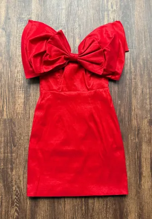 Women’s Bardot Red Bow Off The Shoulder Mini Dress in Fire Red - Size XS thumbnail 1