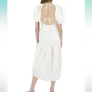 ASTR The Label llana Midi Dress Puff Sleeve Tiered‎ Skirt Tie Back Light Green M thumbnail 16