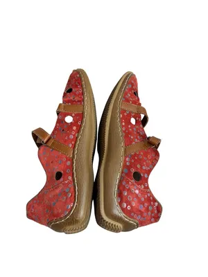 Rieker Red Polka Dot Suede Mary Jane Flats Crisscross Strap Ankle Size 7 Women's thumbnail 6