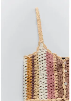 ZARA NWT Knit Multicolor BoHo Striped Crochet Crop Top SS21 Unlined thumbnail 5