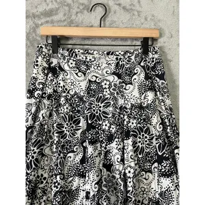 Vintage Black White Floral Paisley Skirt Cottagecore Boho Retro‎ Medium Prairie thumbnail 2