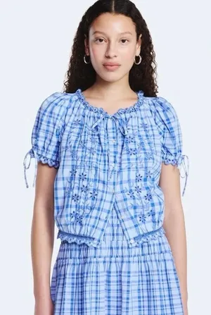 Free Assembly Blue Plaid Top Size‎ Medium thumbnail 1