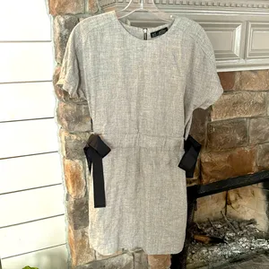 Zara TRF collection Gray Shift Dress With‎ Black Ribbon Sides, Small thumbnail 2