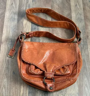 FRYE Cognac Leather Crossbody Saddle‎ Bag Braided Boho Chic Western Inspired thumbnail 1