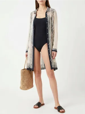 Lucky Brand Chiffon sheer Lace print Kimono Coverup Coastal boho resortwear thumbnail 2