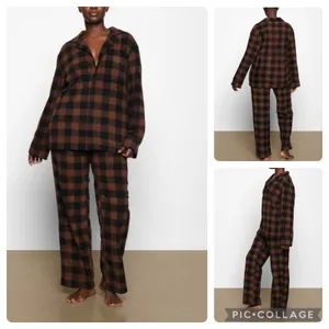 Skims Size 4X Plaid Sleep Set Jasper Buffalo Check Holiday Brown pajamas no box thumbnail 7