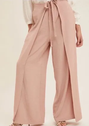 Hem & Thread Blush Pink High-Waist Wide Leg Split Pants thumbnail 1