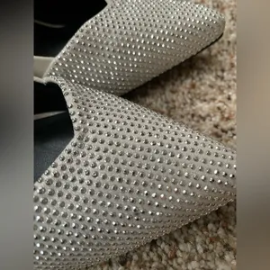 Aldo Silver Shimmer Crystal Cut Studded Formal Heels Size 7.5 Pointed Toe Classy thumbnail 2