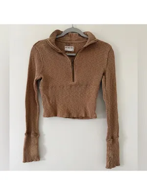 Free People We The Free Indie Cotton Midnight Half Zip Cropped Sweater size xs thumbnail 5