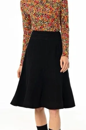 BLANK Black Denim Flared Knee Length Skirt Seamed Zip Solid XS Regular thumbnail 1